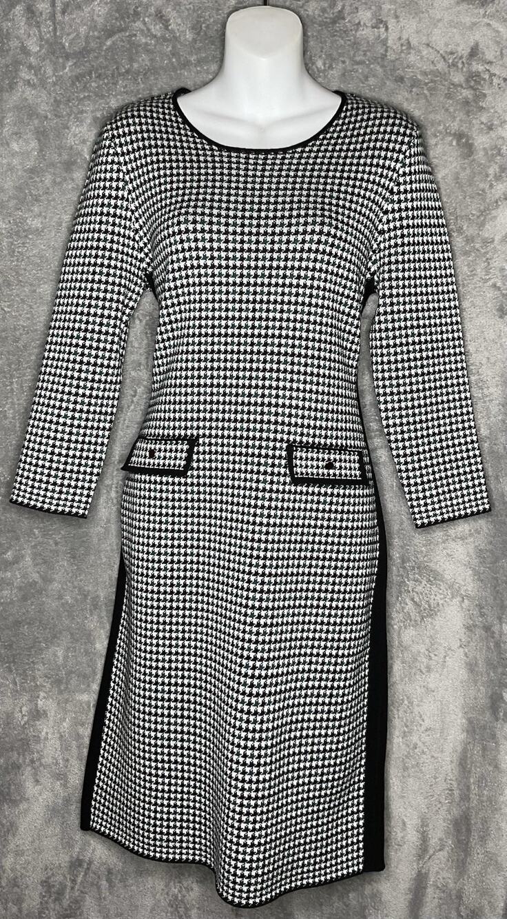 Harper Rose Womens Medium Black White Houndstooth Dress Knit Dress Pockets